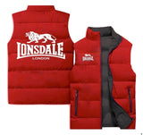 Doudoune sans manches Lonsdale rouge, grand logo LONSDALE LONDON au dos