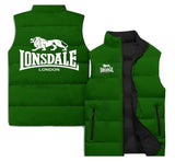 Doudoune sans manches Lonsdale vert prairie, grand logo blanc au dos