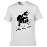 T-shirt boxe blanc à l'effigie de Mohamed Ali, silhouette au pochoir noire et signature manuscrite