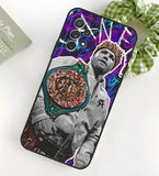 Coque Samsung Galaxy S Canelo Alvarez, portrait sur fond violet et bleu à effet graffiti, ceinture à plaque aztèque et t-shirt au monogramme CA