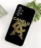 Coque Samsung Galaxy S Canelo Alvarez, monogramme CA doré à motifs gravés et CANELO en capitales dorées au-dessus, sur fond noir
