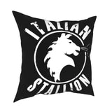Housse de coussin Italian Stallion noire, médaillon à tête d'étalon blanche cerclée