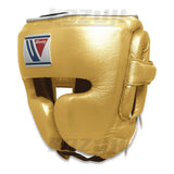 Casque de boxe Winning FG-2900 or de profil : protection des oreilles et sangle sous le menton