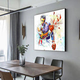 Tableau Mohamed Ali abstrait, facettes de couleur sur fond blanc, affiche dans un salon