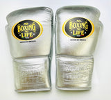 Gants de boxe argent métallisé No Boxing No Life, cuir de qualité supérieure