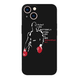 Coque Samsung Galaxy S Mohamed Ali, silhouette blanche aux gants rouges sur fond noir, citation Float like a butterfly et nom en rouge