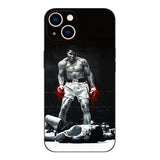 Coque Samsung Galaxy S Mohamed Ali, photographie noir et blanc du champion debout au-dessus de son adversaire, gants rouges en couleur