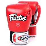 Gants de boxe Fairtex rouge en cuir, logo Fairtex