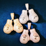 Pendentif gants de boxe dollar, les trois finitions or jaune, argent et or rose côte à côte