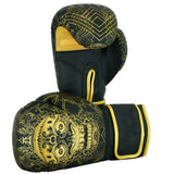 Gants de boxe Crâne Mexicain, motifs tribaux dorés