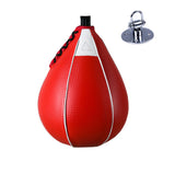 Poire de vitesse boxe coloris rouge, cuir PU texturé à liseré clair et laçage tressé