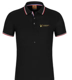 Polo Esprit Boxe noir à logo doré, col et bords de manches à lisoré tricolore