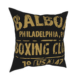 Housse de coussin Rocky Balboa noire, bloc doré BALBOA PHILADELPHIA PA BOXING CLUB cadré en bord perdu
