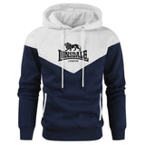 Sweat à capuche Lonsdale bicolore bleu marine et blanc, logo au lion sur la poitrine