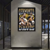 Tableau Gervonta Davis, nom en lettres chromees et quatre portraits sur fond noir
