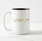 Mug boxe Esprit Boxe, logo doré For the Glory sur céramique blanche à intérieur noir