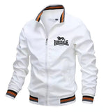 Blouson Lonsdale zippé blanc, logo lion noir sur la poitrine