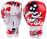Gants de boxe Tête de Mort Sanglant, crâne noir et éclaboussures rouges sur blanc