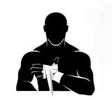 Sticker boxeur qui serre ses bandes de boxe, silhouette noire de 14 cm