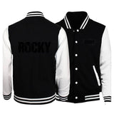 Veste teddy Rocky noire, manches blanches, vues avant et arrière