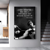 Tableau citation Rocky Balboa et photographie de combat en noir et blanc