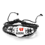 Bracelet boxe à bouton pression, motif 4 : I, deux gants rouges et la mention BOXING