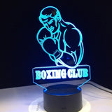 Lampe 3D boxeur Boxing Club éclairée en bleu