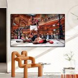 Tableau Ali vs Liston revisité, salle de spectacle dorée, accroché dans une entrée