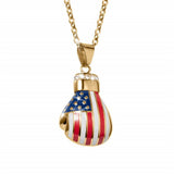 Pendentif gant de boxe au drapeau américain, finition dorée, rangée de strass au poignet