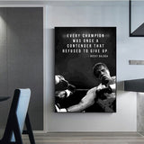 Tableau citation Rocky Balboa et photographie de combat en noir et blanc, vue rapprochee de la toile