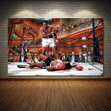 Tableau Ali vs Liston revisité, salle de spectacle dorée, toile seule sans cadre