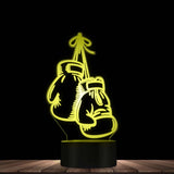 Lampe de chevet boxe, gants gravés éclairés en jaune sur socle noir