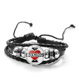 Bracelet boxe à bouton pression, motif 7 : gant noir sur forme rouge et mention BOXING en capitales