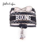 Bracelet boxe multirangs noir : nœud infini love, plaque BOXING et breloque gant de boxe