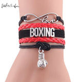 Bracelet boxe multirangs noir et rouge, bande rouge centrale et tresse noire