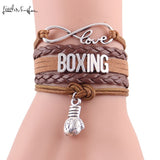 Bracelet boxe multirangs brun, plaque BOXING et tresse plate