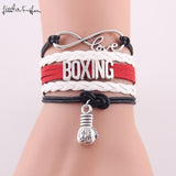 Bracelet boxe multirangs blanc et rouge, tresse blanche et bande rouge