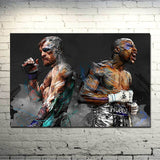 Tableau Mayweather et McGregor peints dos a dos, format paysage