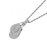 Pendentif gants de boxe zircons et sa chaîne maille corde argentée de 60 cm