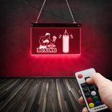 Enseigne lumineuse boxe éclairée en rouge, boxeur et sac de frappe, télécommande