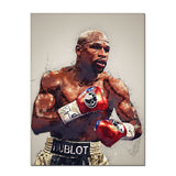 Tableau Floyd Mayweather en eclaboussures sur fond blanc casse, toile seule, sans cadre