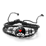 Bracelet boxe à bouton pression, motif 14 : I, cœur rouge et BOXING sur fond noir