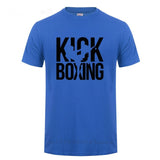 T-shirt Kick Boxing bleu et noir, lettrage KICK BOXING