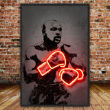 Tableau Floyd Mayweather en silhouette avec gants en neon rouge, toile seule, sans cadre