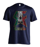 T-shirt Canelo Alvarez bleu marine, monogramme CA à motifs aztèques vert blanc rouge et contour doré