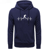 Sweat à capuche de boxe marine, tracé d'électrocardiogramme blanc et silhouette de boxeur en garde