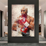 Tableau Floyd Mayweather en garde sur fond de papier vieilli