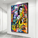 Tableau du jeune Mike Tyson en garde sur mur de graffitis, couronne blanche