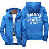 Coupe-vent Rocky Balboa bleu roi, marquage blanc au dos