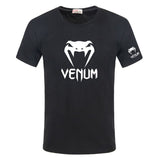 T-shirt Venum noir : tête de serpent et lettrage VENUM blancs, petit logo sur la manche